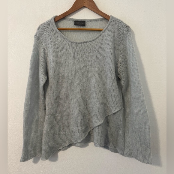 Wooden Ships Gray Sweater Cross Over Front Mohair Wool Open Knit Asymmetric M L - Picture 1 of 7